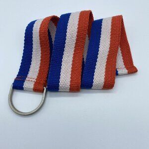Orange White Blue Striped Woven D Ring Belt Teen's Size XS End to End 26"